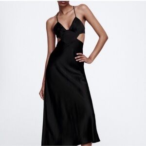 Elegant Zara Black Satin Cutout Dress